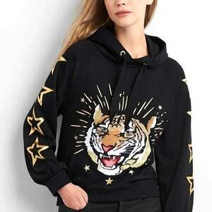 Gap Limited Edition Embroidered Tiger Graphic Hoodie w/Gold Accents Size XS